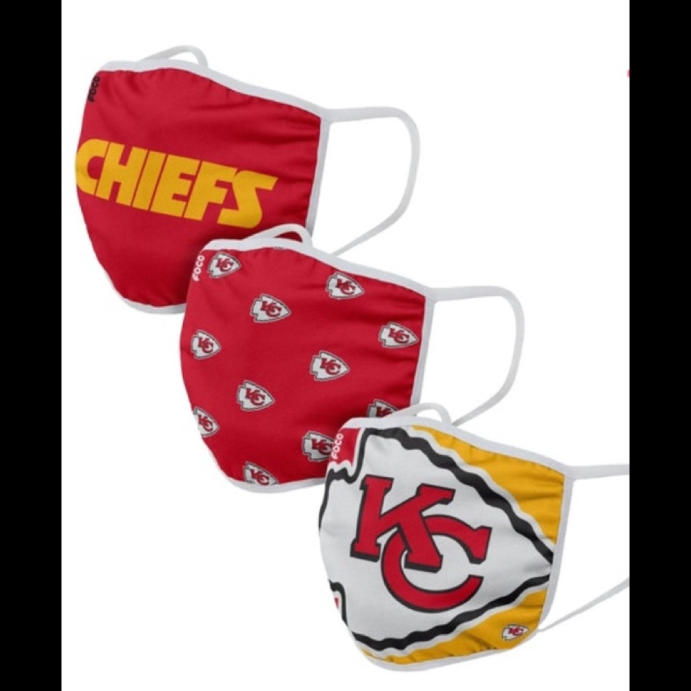 ❤NWT❤ Kansas City Chiefs ~3 Pack~NFL Football Washable Face Covering Masks